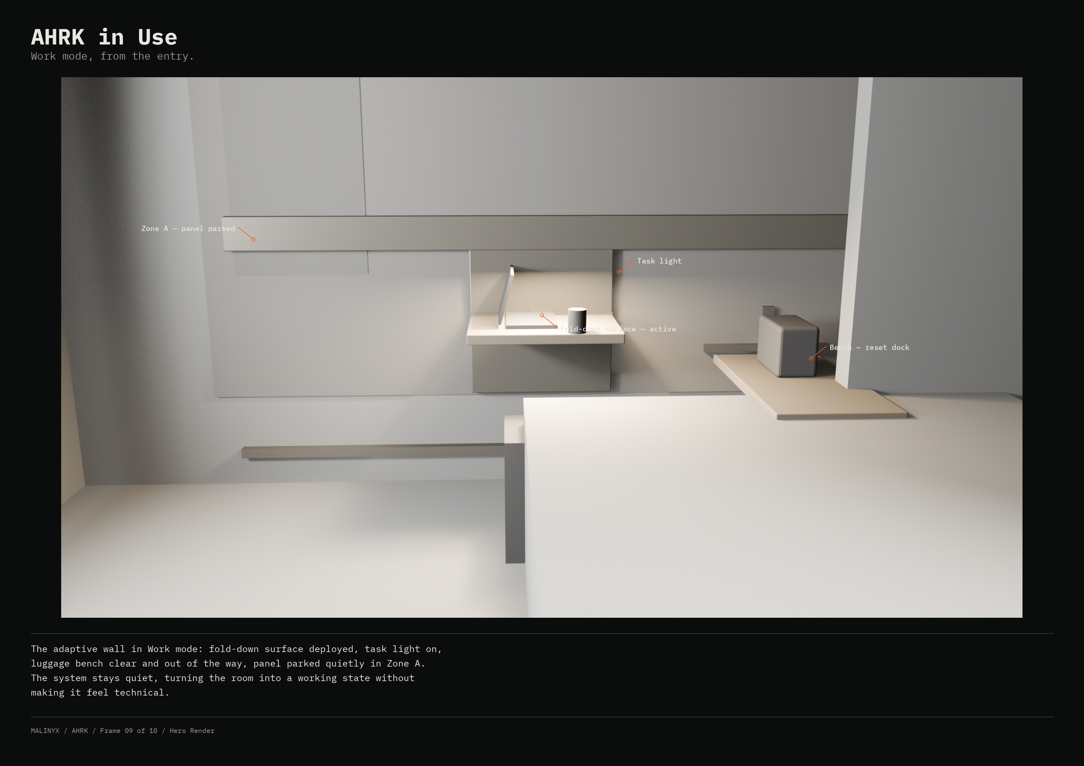 AHRK Frame 09 — Hero Render, Work Mode