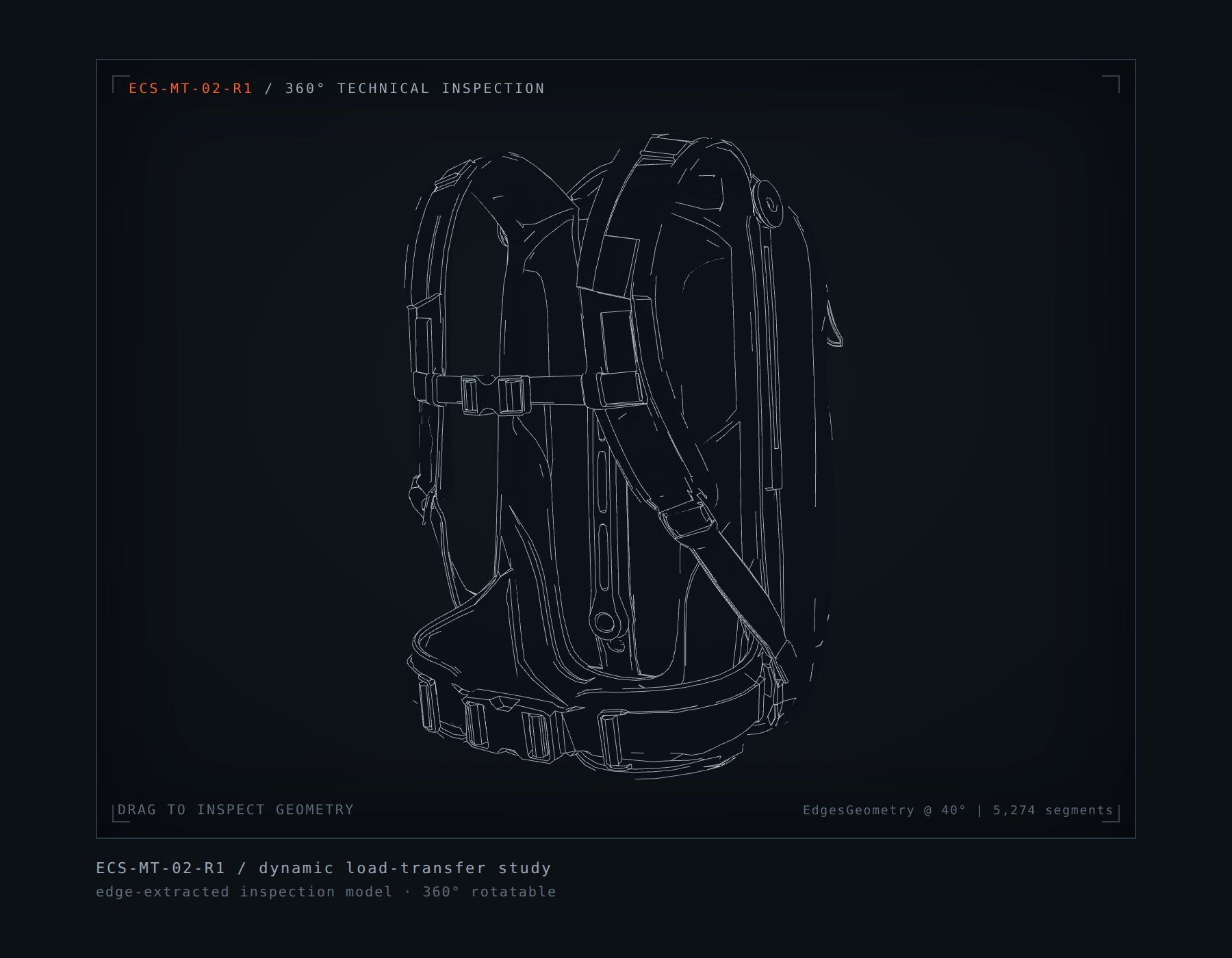 ECS-MT-02-R1 — ergonomic carry system, edge-extracted technical inspection model