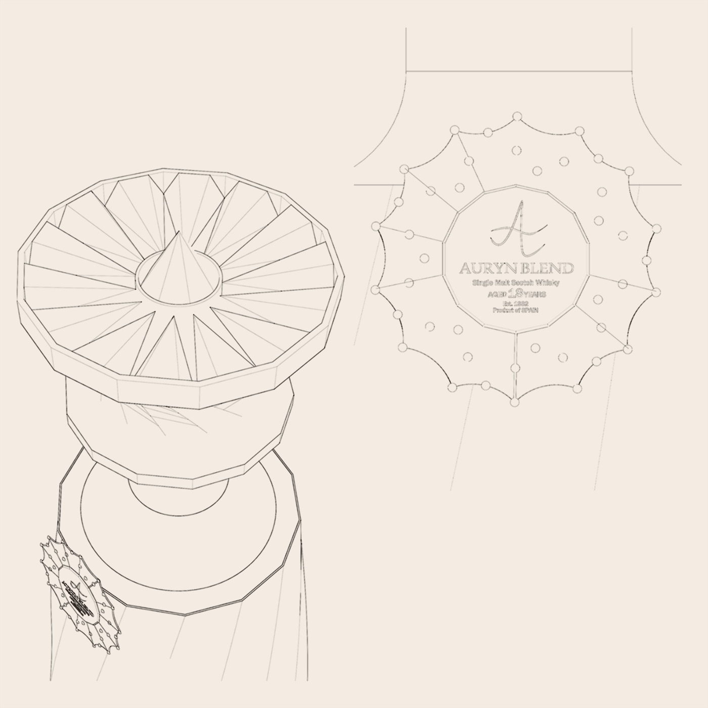 Crown and medallion detail · label text as originally drawn