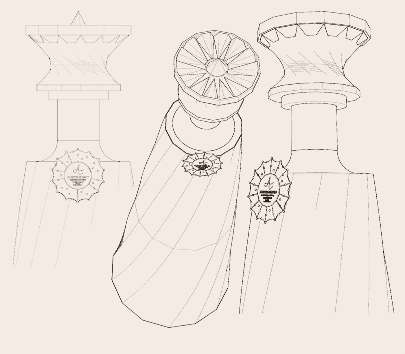Line views of the crown and the medallion