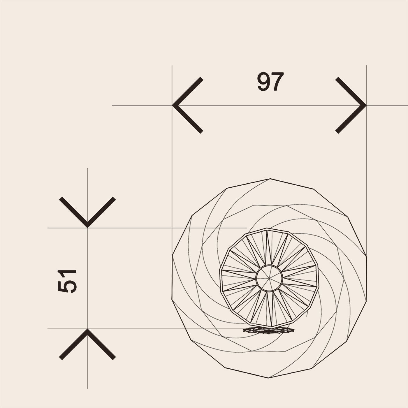 Plan · 97 mm across the base flats