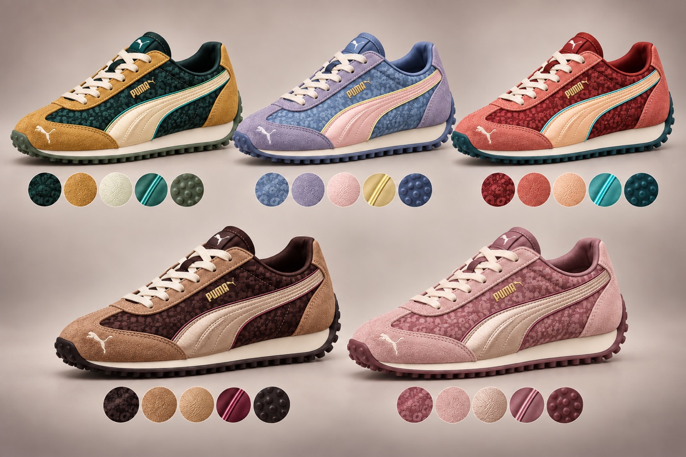 Colourways 06–10 · with their material swatches