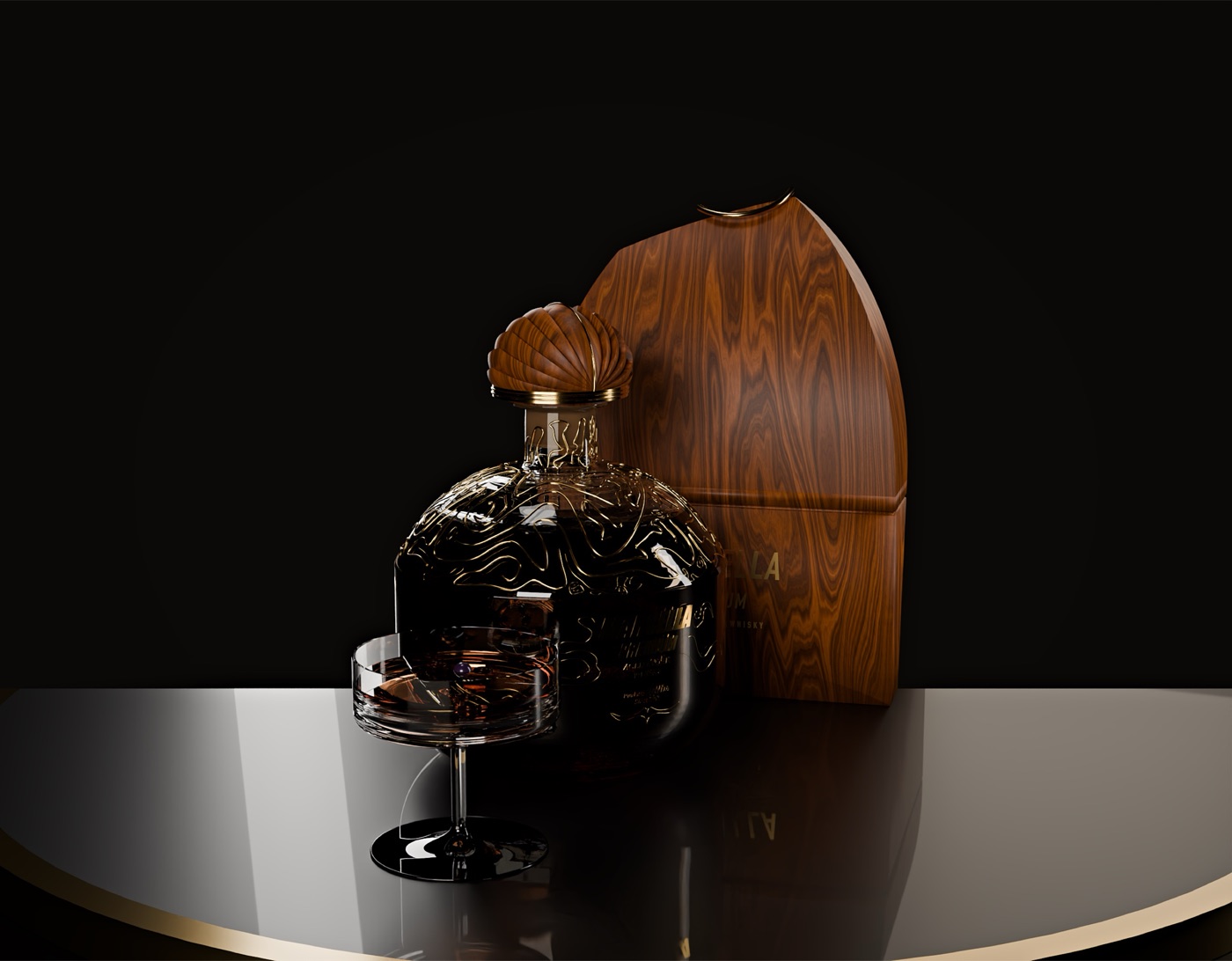 MARCELLA — Original whisky decanter and walnut coffret, re-engineered for a 1.5 L fill
