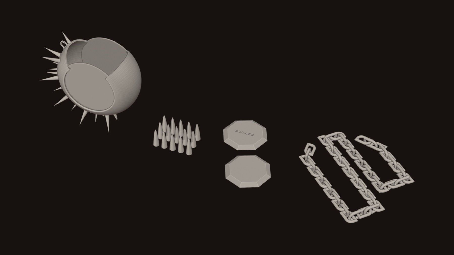 My Lovely Bag as print files · round body, spikes, two octagonal plates and a chain