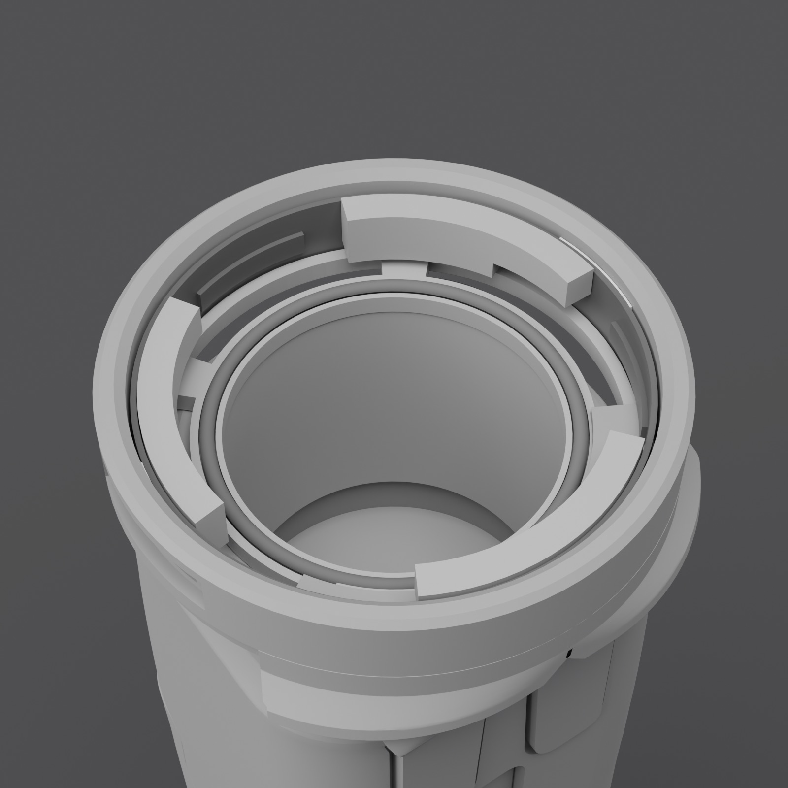 The collar with the attachment removed: three bayonet tracks around the air opening — a clay view of the model