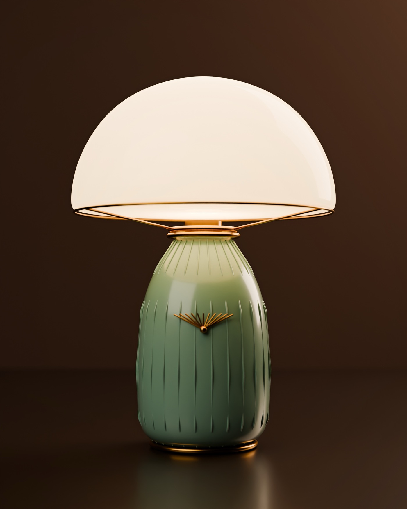 The celadon table lamp, lit
