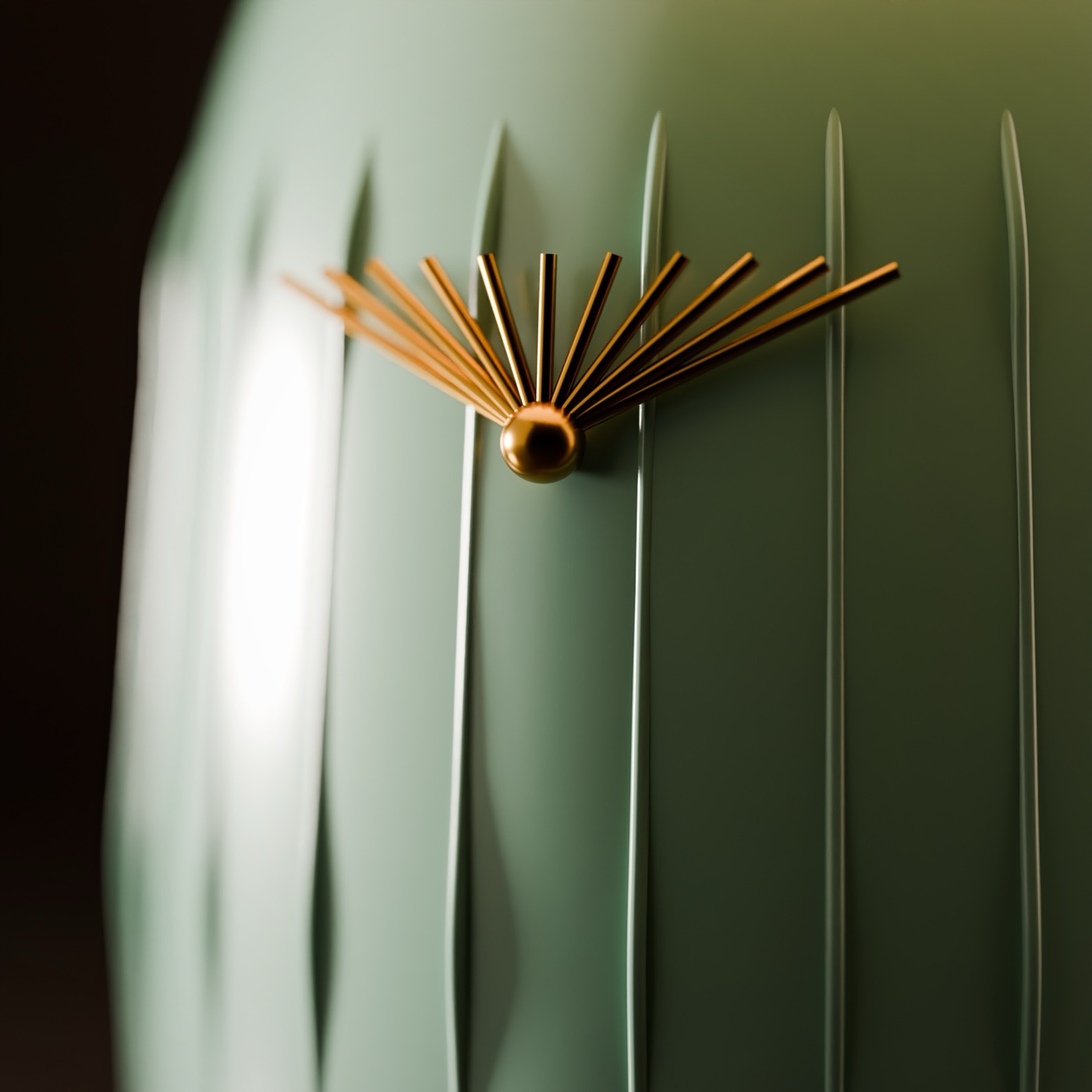 The brass fan and the fluting of the celadon body