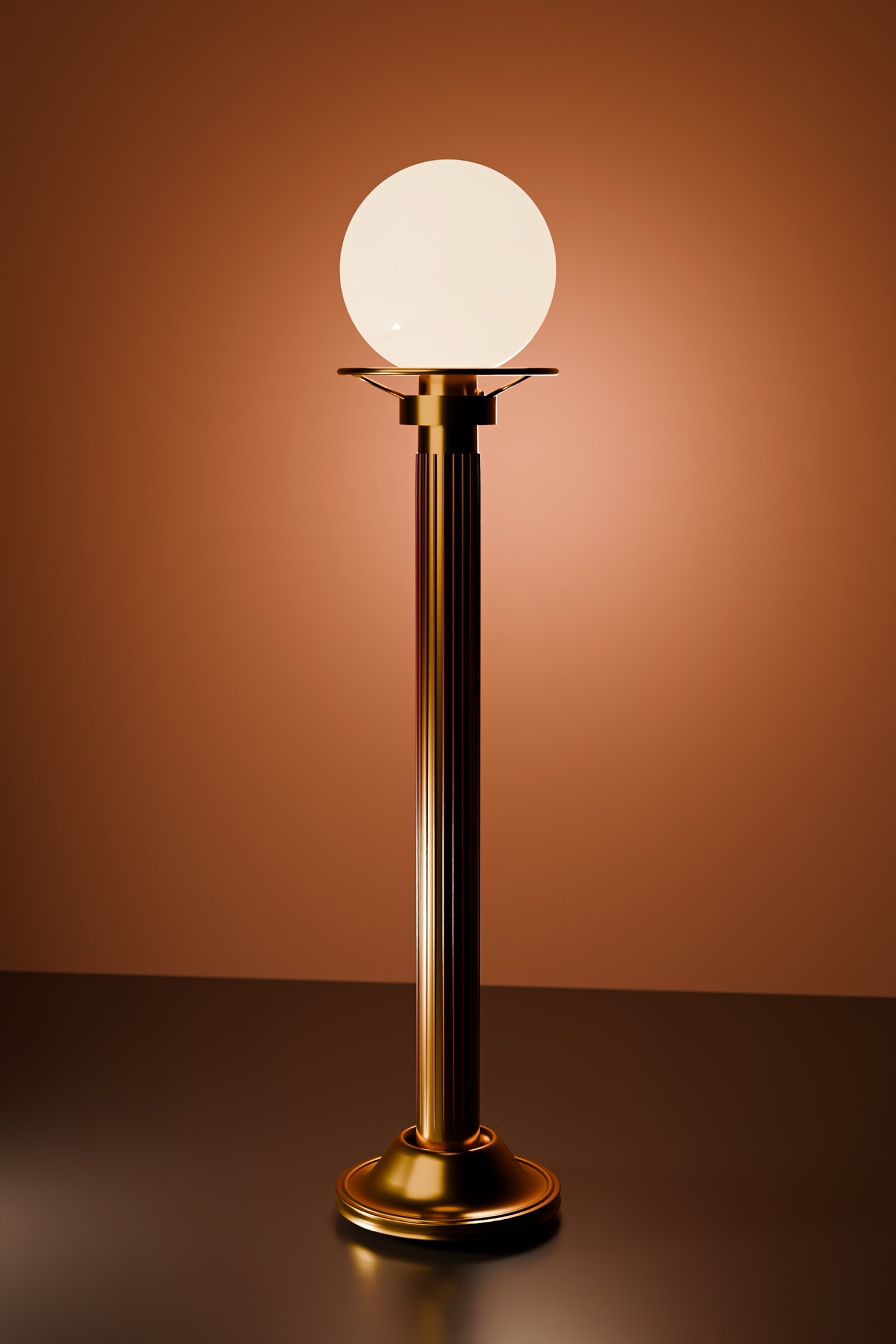 The floor lamp against a warm wall