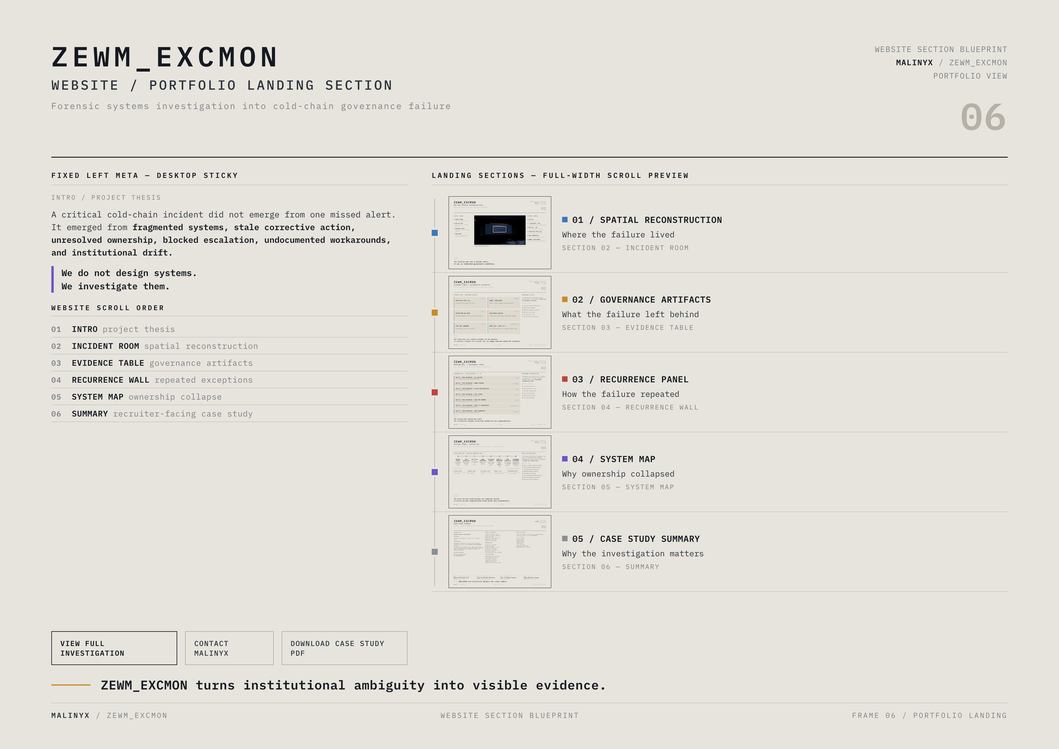 Website landing section frame