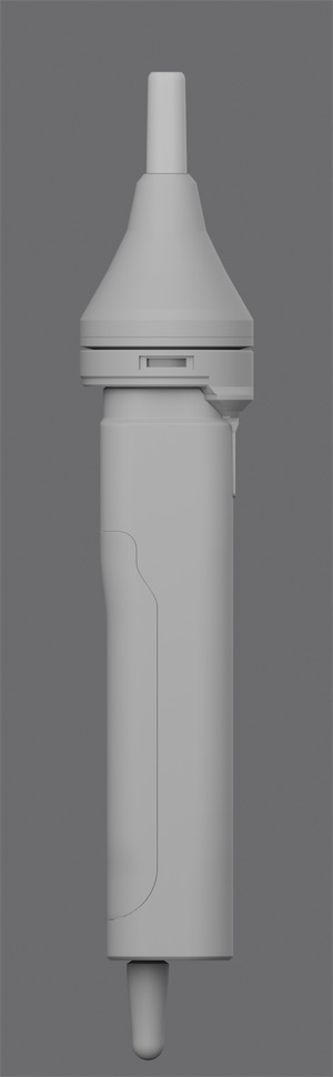 C1 short, side view, grey clay: shorter concentrator.