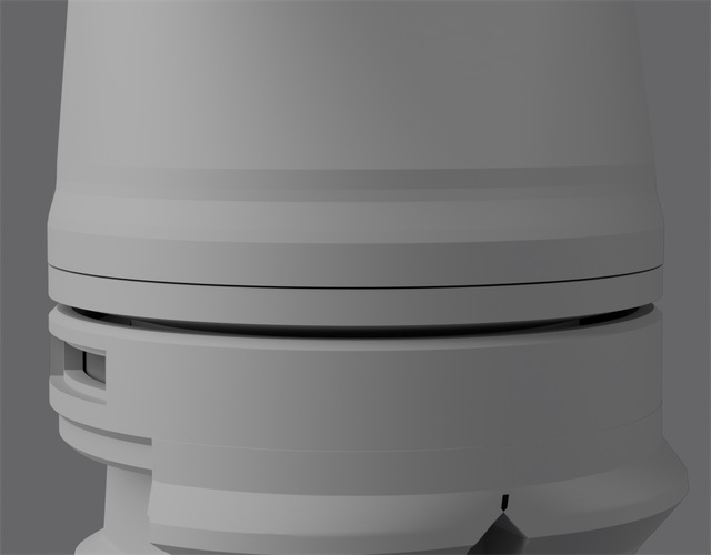 S2 balanced base close-up, grey clay: a facet with eased entry and exit.