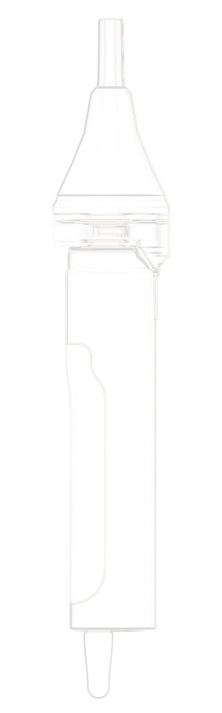 THERMA orthographic side elevation as line drawing: concentrator, collar, handle and cable boot, with datum lines at the tip, collar face, collar seat, origin and tail.